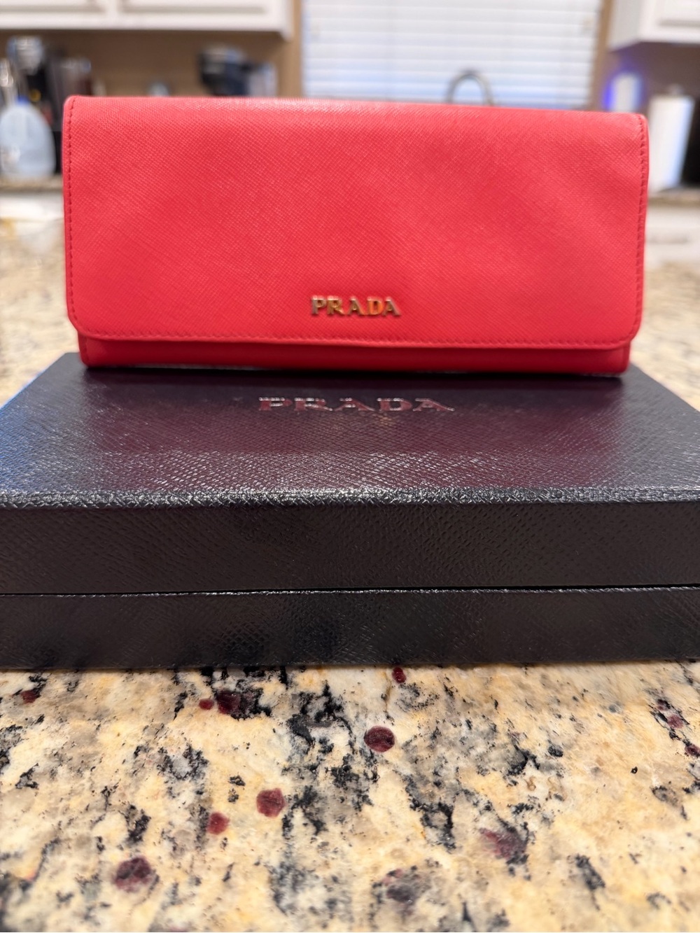 Prada Saffiano Leather Fold-Over Wallet - Pink with Box